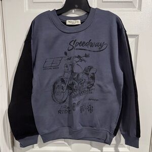 Wound Up Speedway Graphic Crewneck Sweatshirt , Blue and Black